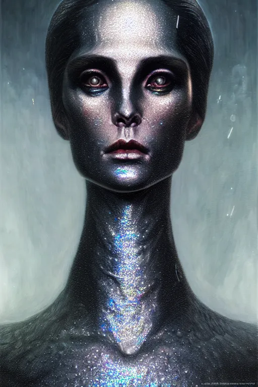 Prompt: profile pearlescent black lilith! the mother of all monsters!!, covered in iridescent glitter!!, raining ash, fine art masterpiece, highly detailed dino valls wayne barlowe machiej kuciara, dramatic lighting, long shot, low angle, uhd 8 k, sharp focus