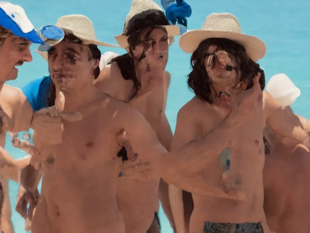 Prompt: Close up of mario in a hat in Harmony Korine Spring Breakers film aesthetic!!!