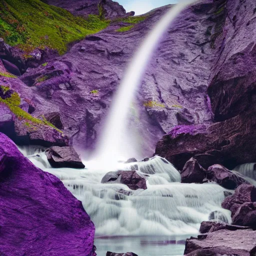 Image similar to purple fjord waterfall, highly detailed, 4k, HDR, award-winning, octane render