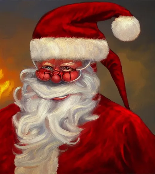 Prompt: oil painting of giant centipede dressed as Santa Claus, fantasy, Artgerm, Rutkowski, artstation, trending