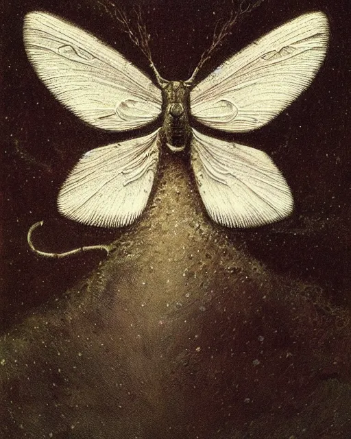 Prompt: photorealistic intricate white moth at night, cgsociety, by john atkinson grimshaw, by george stubbs, by virgil finlay, h. r. giger, eerie, dreamlike