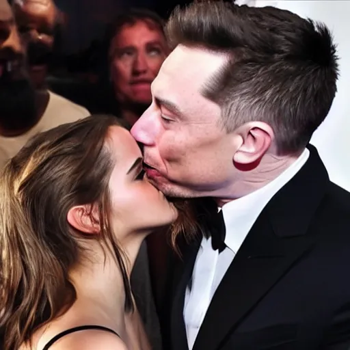 Prompt: Emma watson kissing kanye west while Elon musk is watching 4k