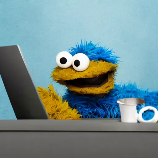 Prompt: Cookie Monster reacting to his cookie stocks tanking