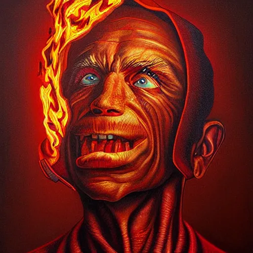 Image similar to a hyper realistic painting of a fire - man by jeffrey smith