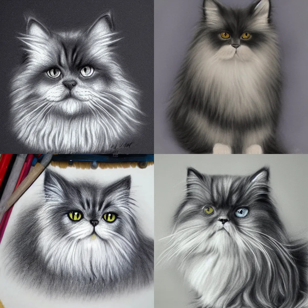 Prompt: persian cat, realistic charcoal