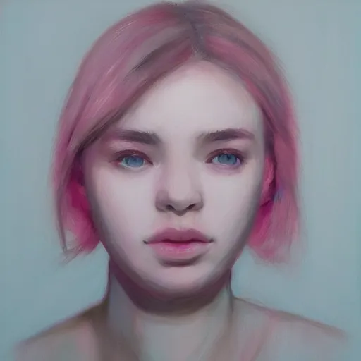 Prompt: portrait, soft, pink, trending on artstation