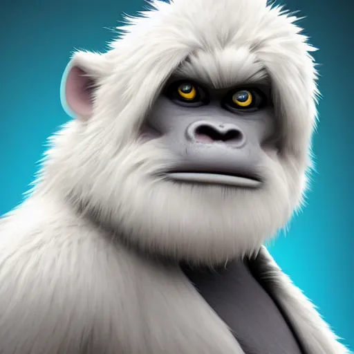 Prompt: digital art of the yeti, a white snow primate, in style of disney animation, expressive face, detailed face, detailed eyes, full body, feminine face, tracer overwatch, disney, pixar