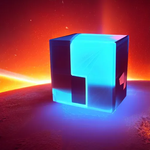 Image similar to product advertisement for a mystical ethereal cube, alien, futuristic, scifi, octane render, award winning