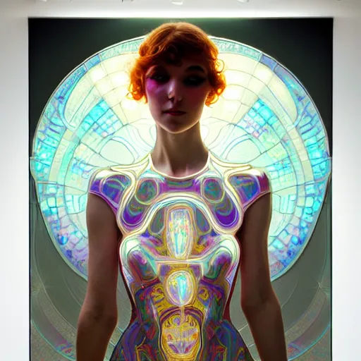 Image similar to psychedelic organic cyborg ballerina, white holographic plastic, backlit spotlight, fantasy, intricate, elegant, highly detailed, lifelike, photorealistic, digital painting, artstation, illustration, smooth, sharp focus, art by john collier and albert aublet and krenz cushart and artem demura and alphonse mucha