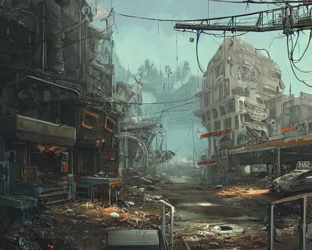 Image similar to postapocalyptic arcade, andre shulze, brian despain, chris mars, artstation