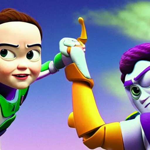Image similar to rey skywalker and buzz lightyear holding hands