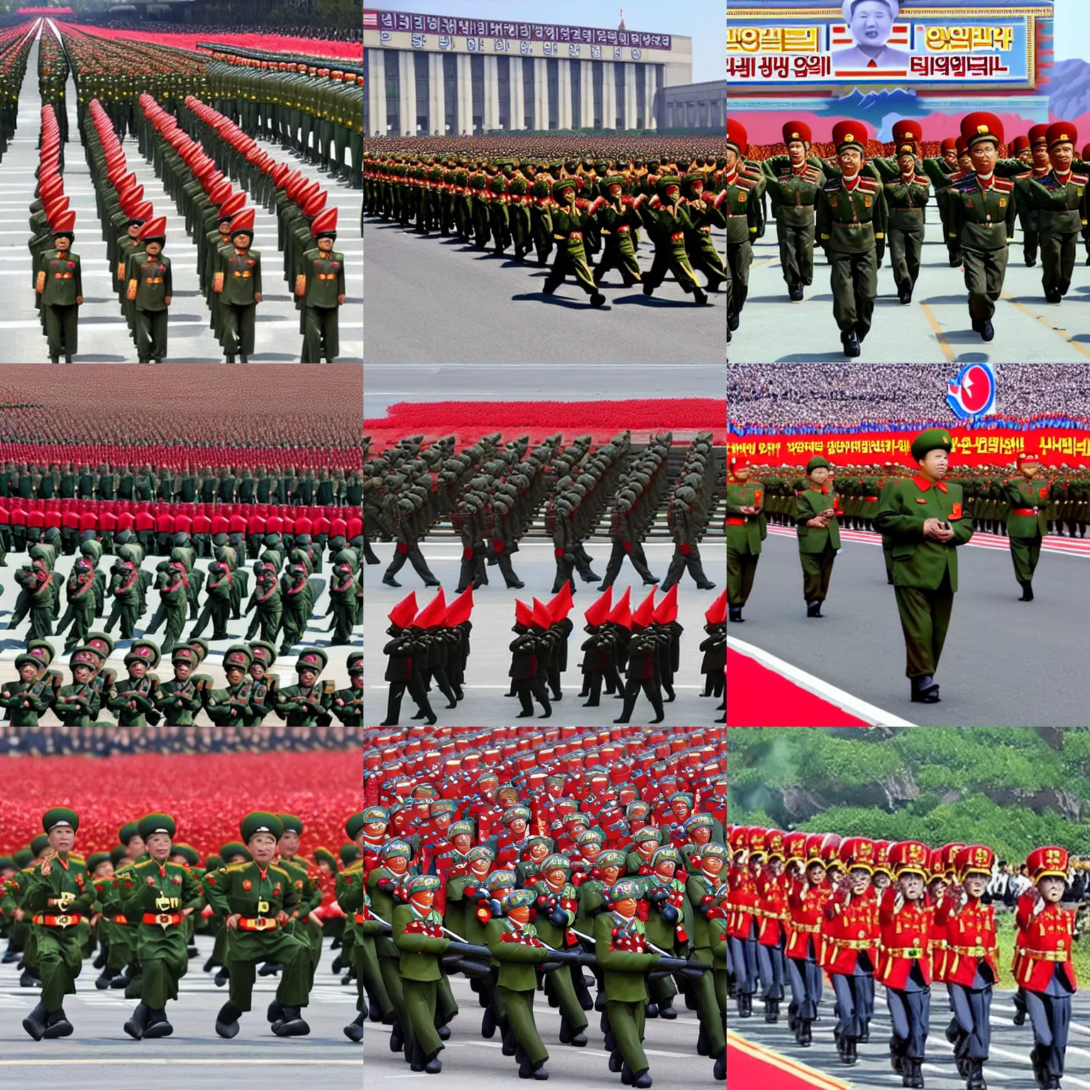 Prompt: gummy bear north korean military parade