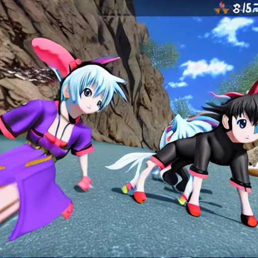 Image similar to screenshot from a 3 d video game about anime girls riding giant dogs