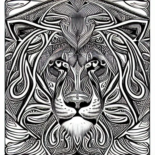 Image similar to a symmetrical portrait illustration of a lion black and white hand drawn sketch on artstation 4 k intricate extremely detailed digital art by alex grey