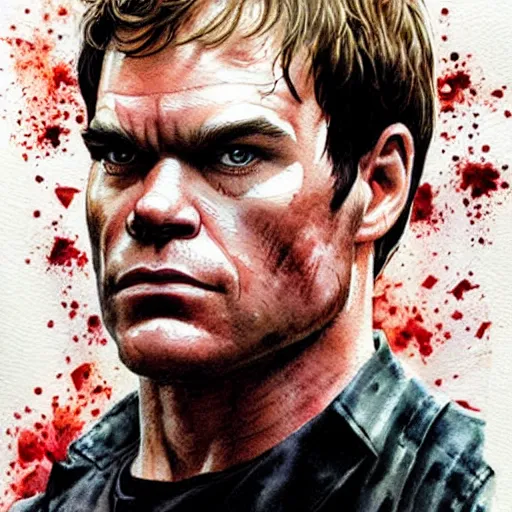 Prompt: dexter morgan is the punisher, detailed watercolor art, drew struzan illustration art, key art, portrait