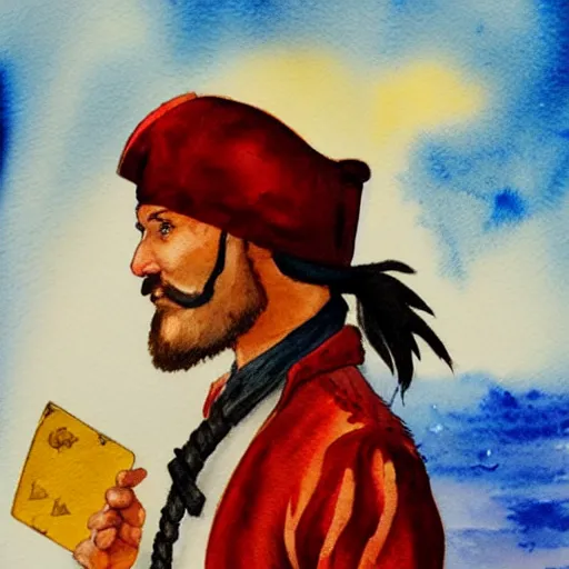 Image similar to watercolor painting of a pirate from the settlers of catan