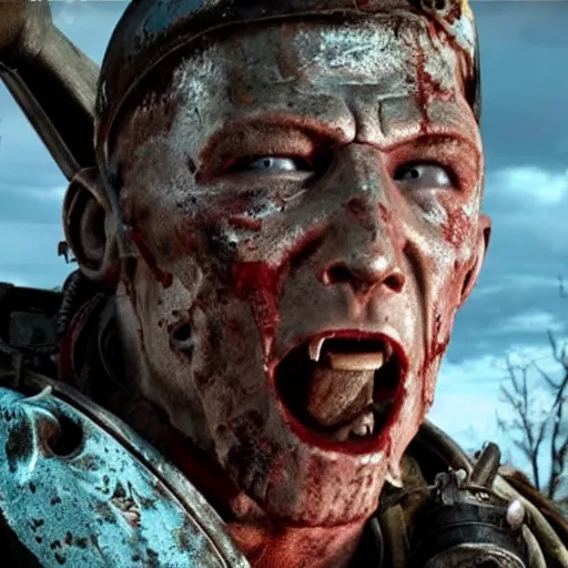 Image similar to fallout 4 movie still, a raider crying over roadkill,