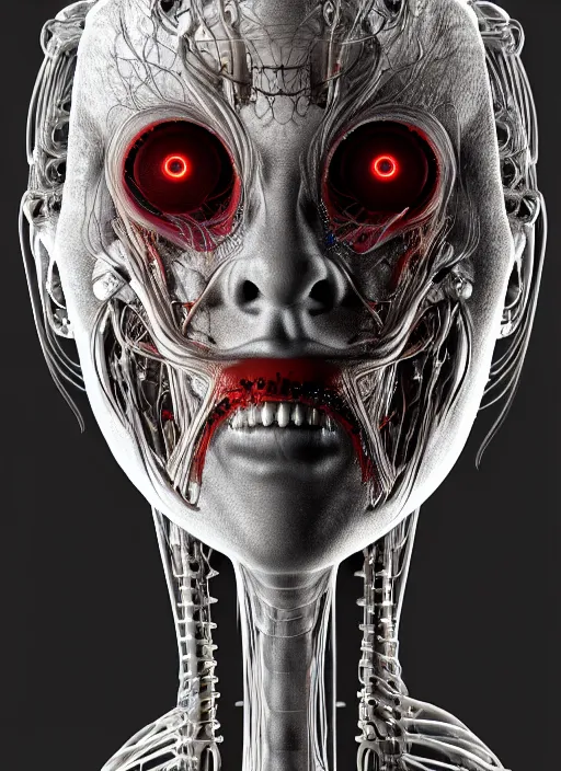 Image similar to portrait of neural nightmares by yoshitaka amano and HR Giger, detailed face face face face, facial structure, hd, 8k, very very very very electronic, biomechanical, biology, bio, neural machine, single subject, terror