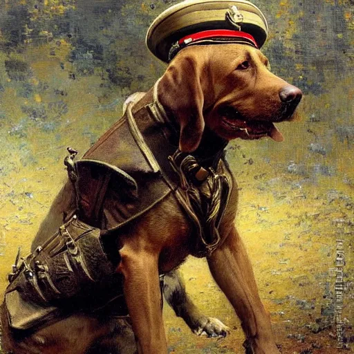 Image similar to dog dressed as a veteran colonel of the first world war german army, highly detailed painting by gaston bussiere, craig mullins, j. c. leyendecker