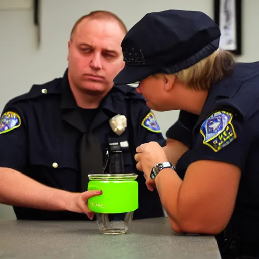 Image similar to police interrogating jar of pickles