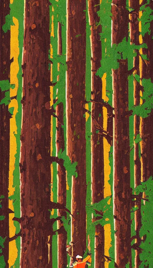Prompt: movie poster of loggers, cutting douglas firs, highly detailed, hyper realistic, large text, bright colours