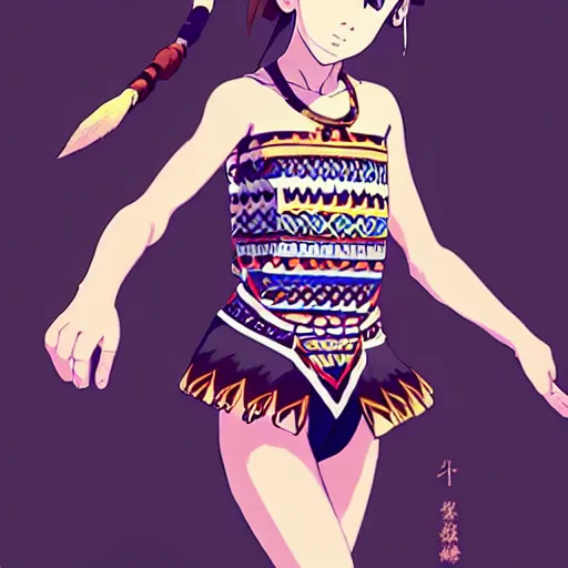 Image similar to a beautiful boyish emma watson alluring instagram model, wearing japanese hiphop aztec leotard outfit with mayan pattern and native style, aztec street fashion bathing suit, botw style, gapmoe yandere grimdark, trending on pixiv fanbox, painted by greg rutkowski makoto shinkai takashi takeuchi studio ghibli, akihiko yoshida