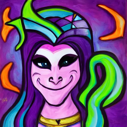 Prompt: princess twilight is the happy mask salesman 🎨🖌