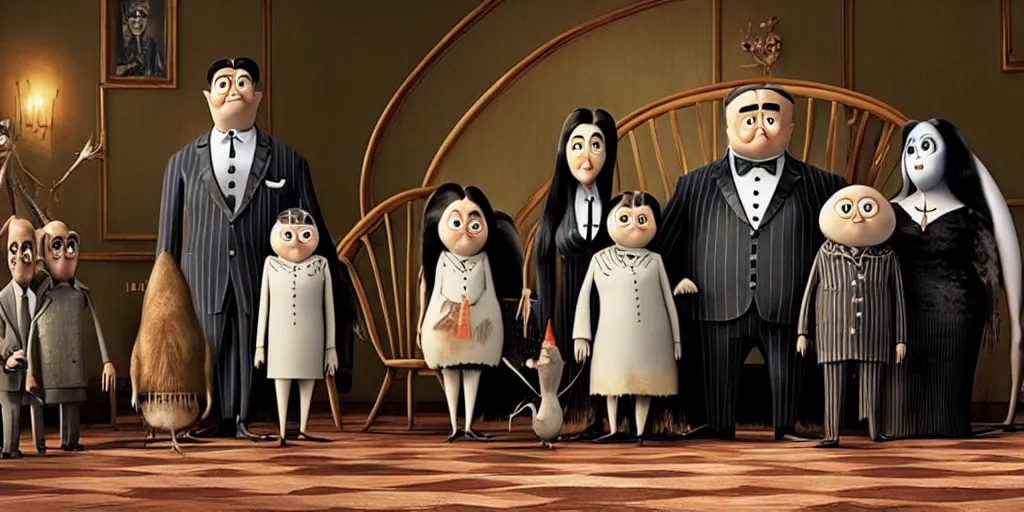 Prompt: a still from the Addams family movie directed by Wes Anderson