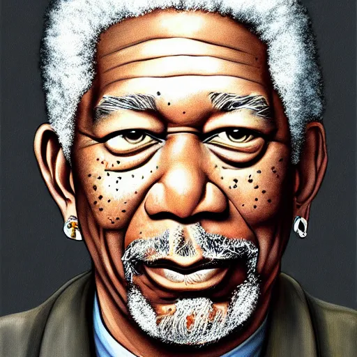 Image similar to An illustration of Morgan Freeman in the style of MeatCanyon, Face Portrait, hyper detailed, deviantart,