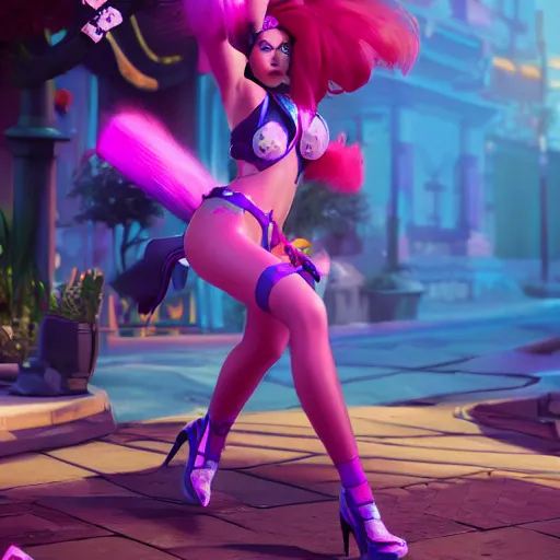 Image similar to still of pretty Jinx (League of Legends) in KDA More music video. 3d render, octane render, game art, realistic, highly detailed, trending on artstation, 4k, trending on artstation, pixar, cgsociety, unreal engine 5, redshift render, trending on artstation, blender, behance, cg