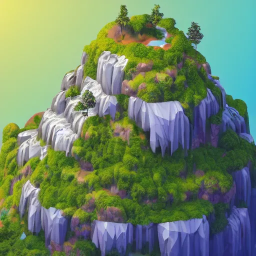 Image similar to new york surrounded by waterfalls on a floating island in the sky, low poly art, isometric art, 3d render, ray tracing, high detail, artstation, concept art, behance, smooth, sharp focus, ethereal lighting, unreal engine 5