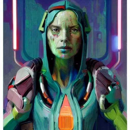 Image similar to symmetry!! a full body sci-fi portrait, oil painting, illustration of a Jedi, colourful, by Justin Sweet and Greg Rutkowski and Alphones Much