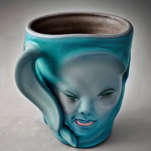 Image similar to a ceramic mug sculpted to be a mermaid