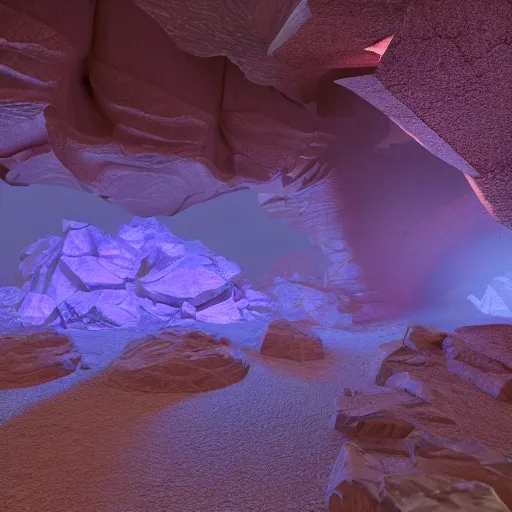 Image similar to cave with big crystals, 8k, colorful, super detailed, super realistic, sharp, volumetric light, ray traced