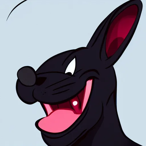 Image similar to A extremely highly detailed majestic hi-res beautiful, highly detailed head and shoulders portrait of a scary terrifying, horrifying, creepy black cartoon rabbit evil laughing standing up wearing pants and a shirt in the style of Walt Disney