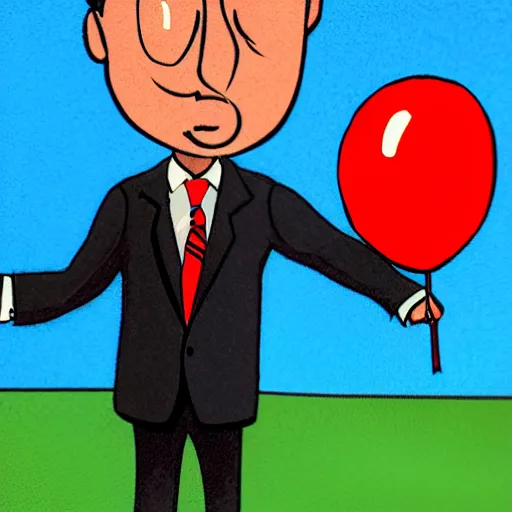 Image similar to saul goodman throwing dart at red ballon, cartoon drawing