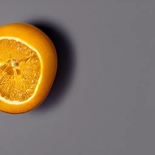 Image similar to centered hyper-realistic single piece of fruit, gray background