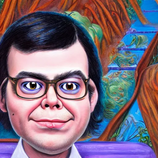 Image similar to beautiful lifelike painting of martin shkreli garbage pail kid, hyperreal detailed facial features and uv lighting, art by ed roth and basil wolverton