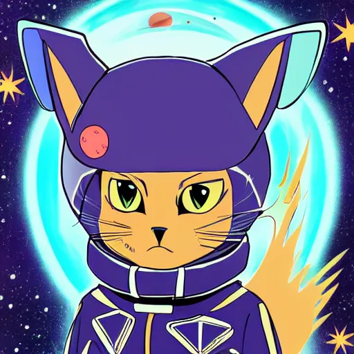 Prompt: an anime cat wearing a space suit, award winning digital art