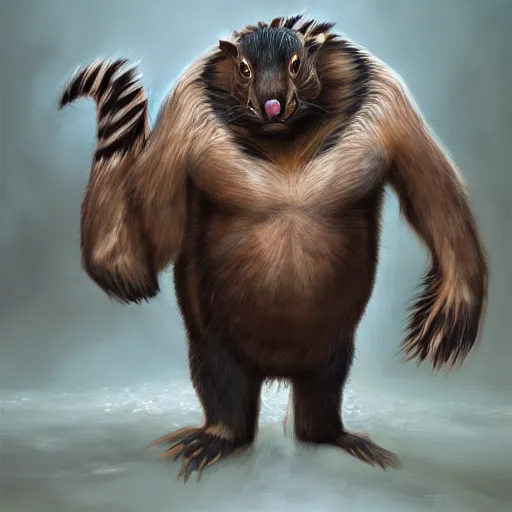 Prompt: Rare mythical creature - hybrid of beaver and zebra, having zebra body and beaver head, oil on canvas, fantasy, digital painting, concept art, smooth, sharp focus, illustration, artstation trending, octane render, unreal engine