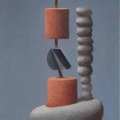 Image similar to a painting by shaun tan of an abstract sculpture by the caretaker