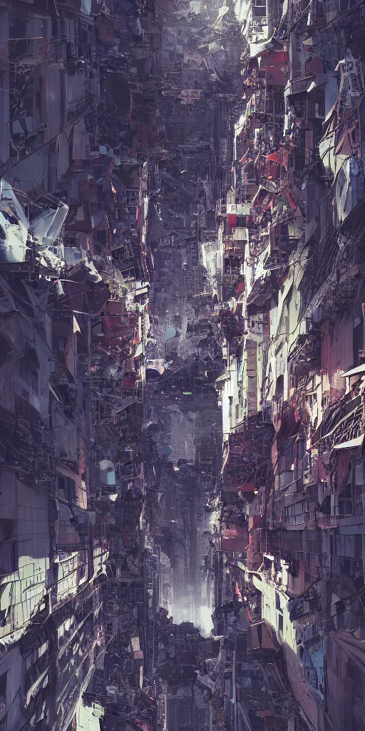 Image similar to Evangelion unit 01 pallete , zoom shot, telephoto lens, low aperture street level, buildings collapsed ,hyper-realistic, your name sky, evening, octane rendering , inspired by Katsuhiro Otomo, pixelactivist