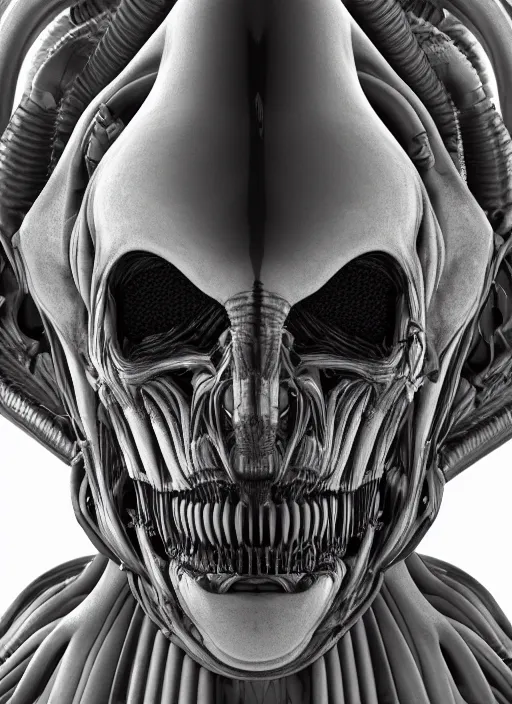 Prompt: high resolution mri scan with contrast of the head, xenomorph xx 1 2 1, hyper realistic, medical imaging, bilateral symmetry, by hr giger, ultra detail, unreal engine, octane render