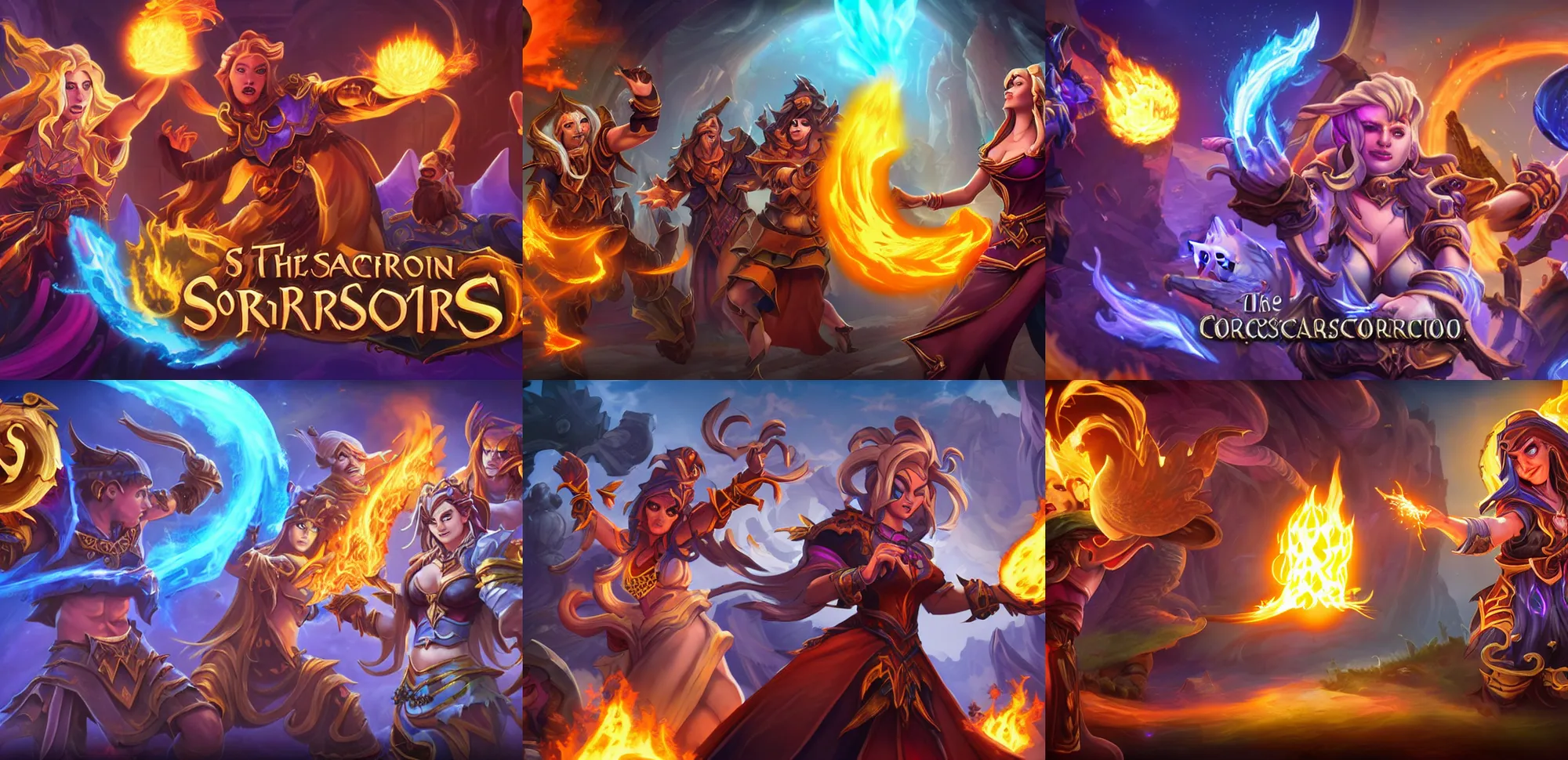 Prompt: the sorceress cast a fire ball, hearthstone official splash art, promotional image, tv still frame