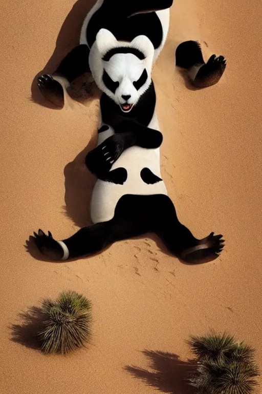 Prompt: 🐼 as 🦕 as 👽 as 🐳, desert photography by shunji dodo and greg rutkowski and edgar maxence