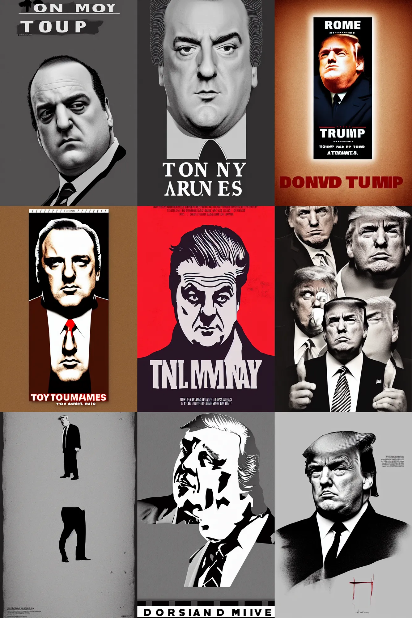 Prompt: minimal movie poster, tony soprano as donald trump, trump hair, digital art, fanart, shade