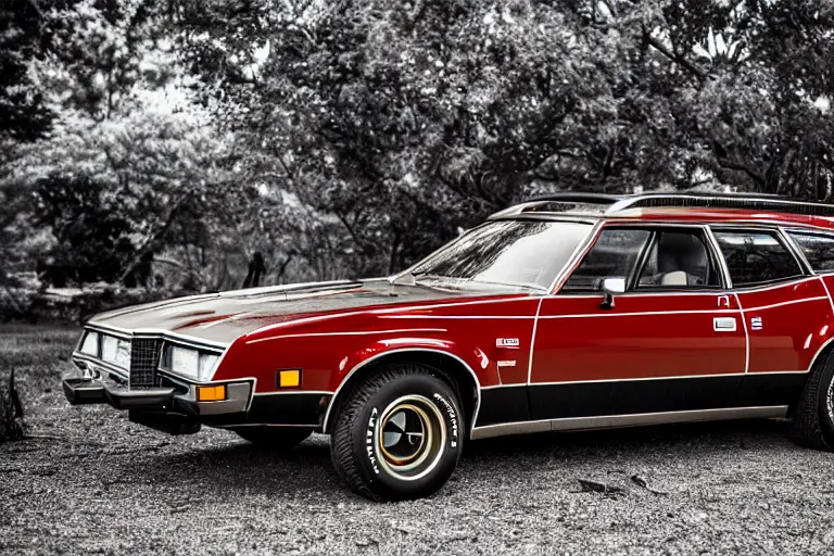 Prompt: 1974 AMC Eagle wagon estate AMX/3 XF IQ4, 150MP, 50mm, F1.4, ISO 200, 1/160s, natural light, Adobe Photoshop, Adobe Lightroom, photolab, Affinity Photo, PhotoDirector 365