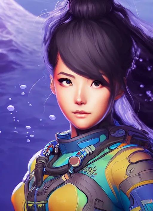 Prompt: Underwater Ocean Princess in apex legends as an anime character digital illustration portrait design by Ross Tran, artgerm detailed, soft lighting