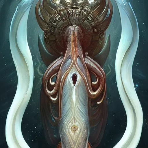 Image similar to “ a celestial giant squid, nordic motifs, d & d, fantasy, intricate, cinematic lighting, highly detailed, digital painting, artstation, concept art, smooth, sharp focus, illustration, art by artgerm and greg rutkowski and alphonse mucha ”