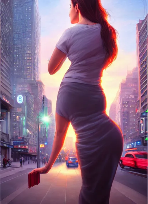 Image similar to a beautiful woman stands at a bus stop in the early morning, calls on the phone, around the city, the road, sharp focus, 8 k high definition, insanely detailed, intricate, elegant, art by stanley lau and artgerm, floating embers